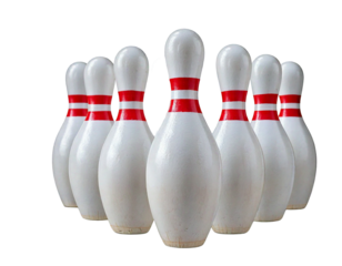Selective focus white bowling pin isolated on transparent or white background