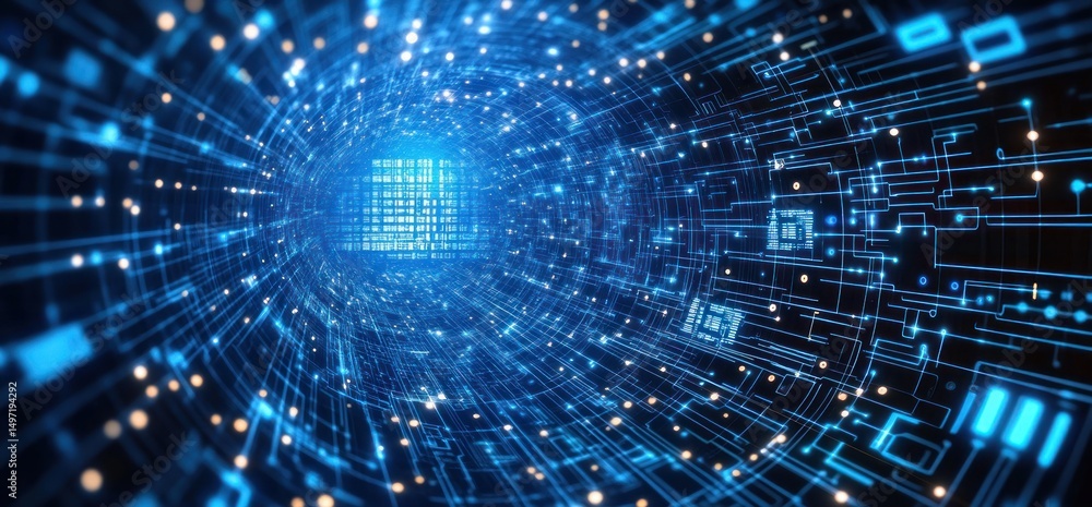 Aufkleber digital data stream: abstract tunnel of information technology