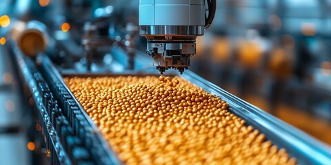 a robotic arm distributing feed evenly in a cow barn