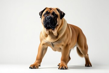 Obraz premium Majestic mastiff, powerful stance, white background, loyal dog, breed