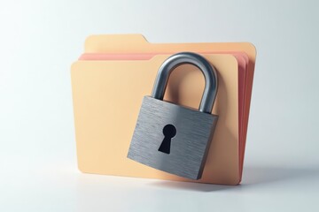 Fototapeta premium Padlocked folder, white background, confidential files , private files, data, secure data