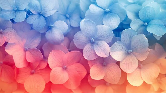 Colorful hydrangea. Floral closeup. Blue pink. Soft petals. Nature macro. Summer bloom. Garden plant. Decorative background. Relaxing mood. Natural beauty. Stock photo. Ideal wallpaper. Website heade