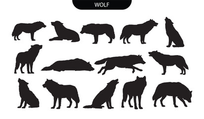 Obraz premium Wolf silhouette. Wolf Animal Silhouettes Set Collection in Black Vector Style