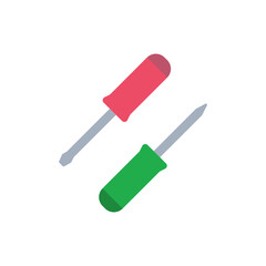 Minimalist illustration of two screwdrivers with vibrant handles on transparent