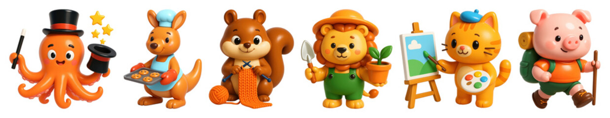 Fototapeta premium PNG Cute animal characters collection, element set on transparent background