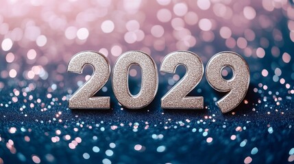 Sparkling New Year Celebration 2029 in Shimmering Silver on Magical Glitter Background