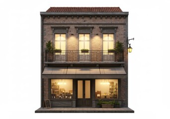 Vintage store front building isolated on white background