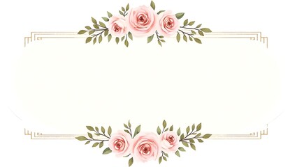 Pink floral with gold frame, watercolor style