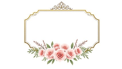 Pink floral with gold frame, watercolor style