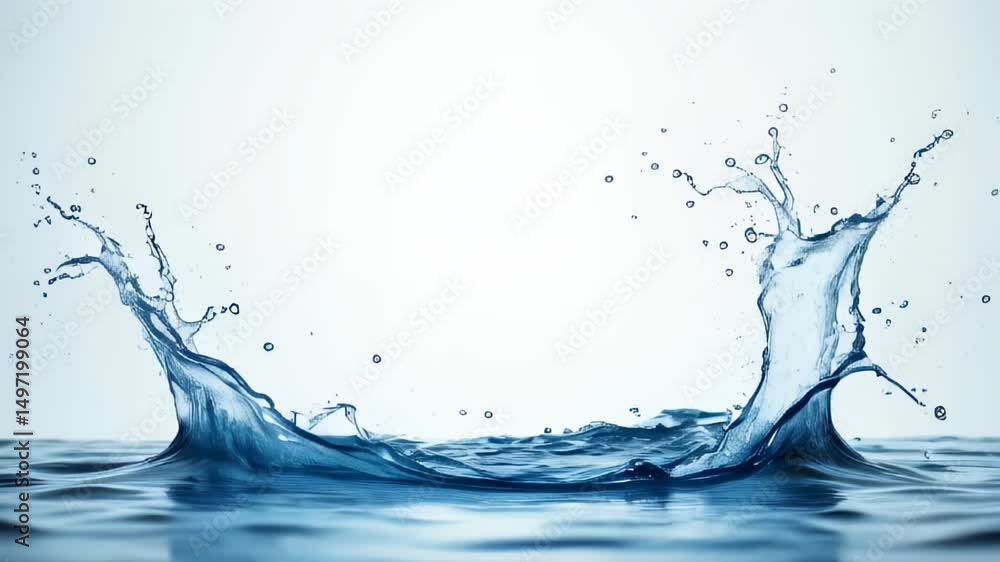 Poster water splash. clear liquid. blue background. studio shot. fresh drop. dynamic motion. transparent wa