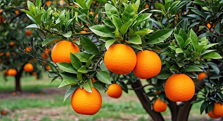 Stunningly Detailed Photograph of Orange Tree Growing Naturally Grove Landscape