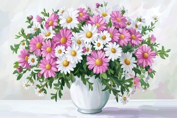 Fototapeta premium Flowers Vase. Bouquet of Daisies in Glass Vase, Perfect Gift for Mother's Day or Grandmother's Birthday