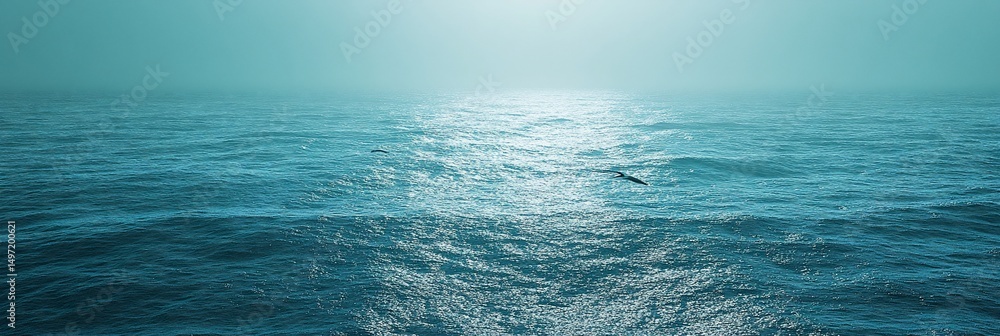 Aufkleber calm ocean scene with subtle waves and a distant horizon under a hazy sky.