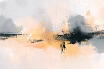 Minimalist abstract painting in soft pastel tones with black and beige accents. Ideal for modern branding, editorial, packaging, or stylish interior backdrops