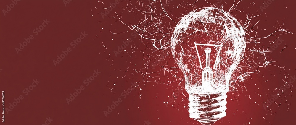 Poster abstract lightbulb design on red background.