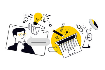 Fototapeta na wymiar Online business. Vector illustration for web banner, social media banner, business presentation, marketing material.