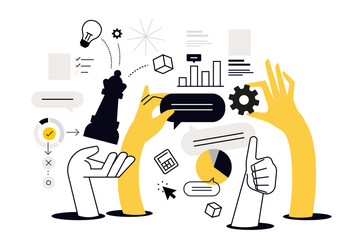 Fototapeta na wymiar Project development process. Vector illustration for web banner, social media banner, business presentation, marketing material.