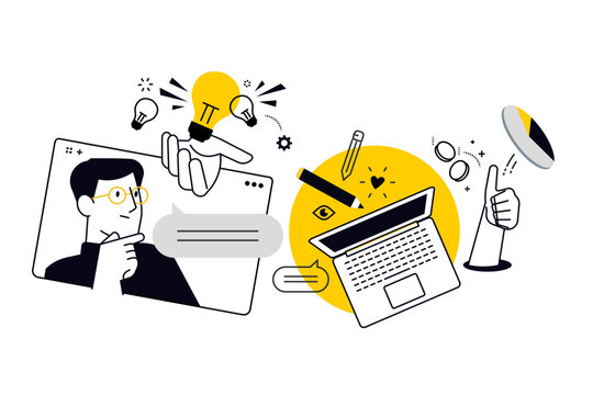 Online business. Vector illustration for web banner, social media banner, business presentation, marketing material.