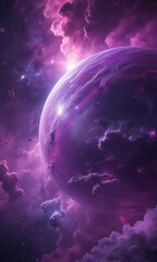 Ethereal sphere amidst swirling purple cosmic clouds  Deep space scene ,  dreams,  background