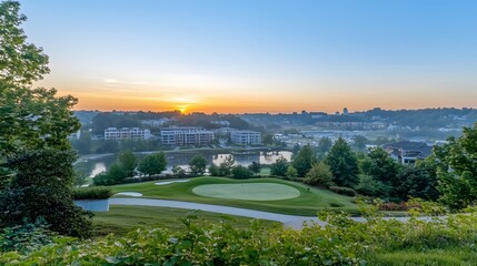 Sunrise Over Golf Course and Lakefront Community