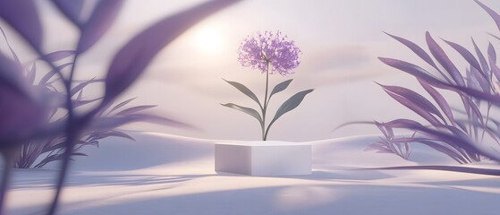 Serene Purple Flower on White Hexagon Minimalist Background
