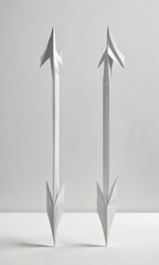 Two opposing paper arrows, stark white background  Visual contrast highlights a decision ,  illustration,  right