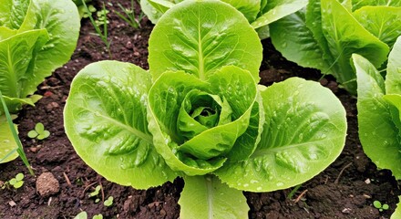 Stunningly Detailed Photograph of Lettuce Plant Growing Naturally Garden Bed Field