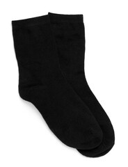Pair of black socks isolated on white, top view