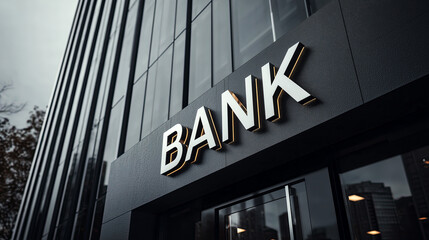 Obraz premium Modern bank building with glass facade and sleek corporate architecture