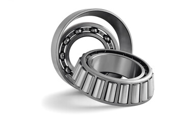 bearings, ball and roller on a white background. Parts for machines and mechanisms in rotation...
