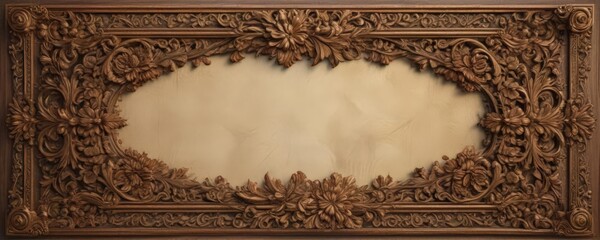 Intricate floral carvings frame antique scroll  Mystical, ornate, wood ,  gothic,  wood texture,  frame