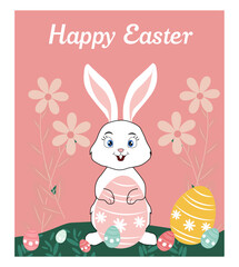 Sweet Happy Easter Illustrations with Cute Bunnies, Colorful Eggs, and Spring Flowers-06