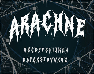 arachne font scary metal black font typeface, spider web effect alphabet, metal font, rock font, horror font 