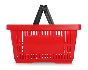 One red shopping basket isolated on white