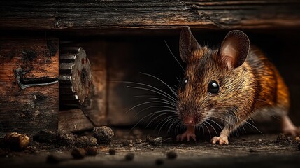 House Mouse with Wood, Pest Control, and Closeup.