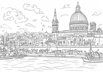 St. Paul's Cathedral und Londoner Hafenlandschaft - Bleistiftzeichnung