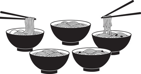 Delicious noodles in bowls chopsticks asian cuisine food