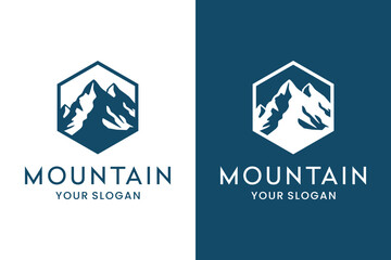 Mountain peak summit Hexagon Shape logo design. Outdoor Hiking Adventure Logo Design, Perfect for Outdoor Activities Logo