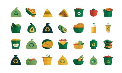 Vektorgrafiken: Nachhaltige Lebensmittelverpackung, Avocado, Recycling, Bio-Lebensmittel