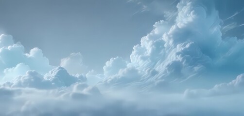 Soft, ethereal light blue abstract backdrop featuring gentle gradients and hazy cloud-like shapes , illustration, decoration