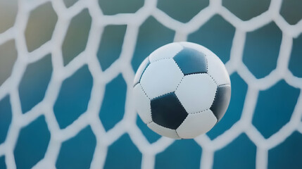 Football Championship Ball Hits Net. Goalkeeper Jumps and Fails to Protect Goals,