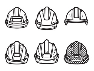 Hard Hat Helmet Simple Line Art