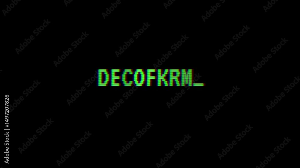 Poster glowing green text message with digital glitch effect on black background