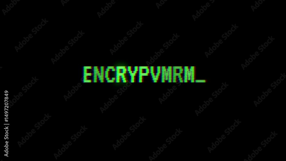 Poster glowing green text message with digital glitch effect on black background