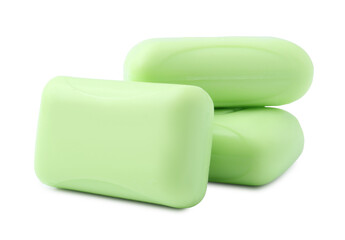 Three soap bars isolated on white. Personal hygiene