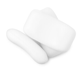 Three soap bars isolated on white, top view. Personal hygiene