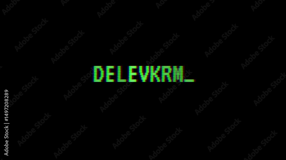 Poster glowing green text message with digital glitch effect on black background