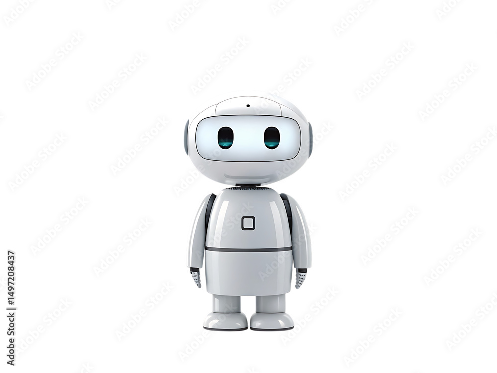 Poster friendly white robot character on transparent background