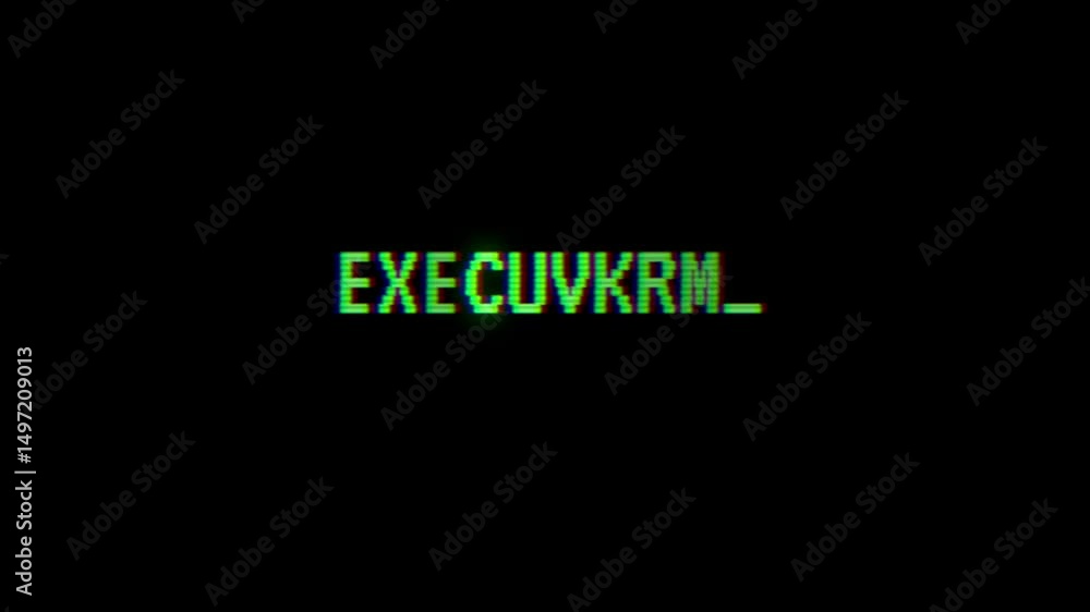 Poster glowing green text message with digital glitch effect on black background