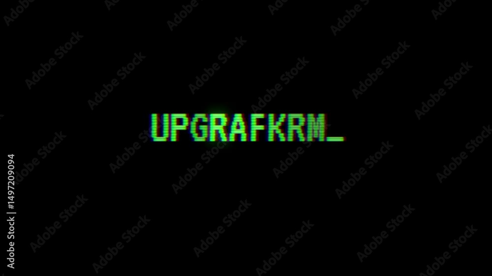 Poster glowing green text message with digital glitch effect on black background